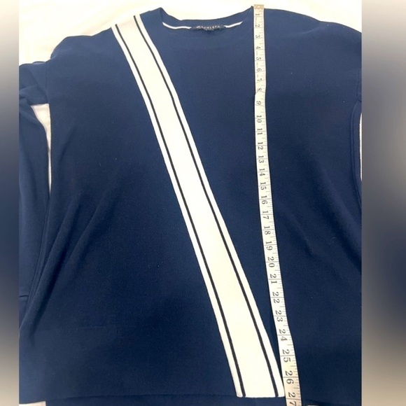 Athleta Streetwise sweater thumb hole navy blue white diagonal stripe si… - Picture 6 of 11